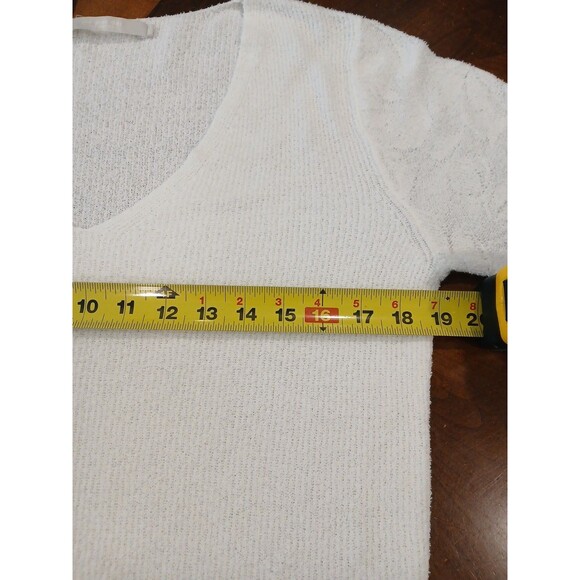 One Grey Day Revolve Ivory Cream Ribbed V-Neck Sweater W/ Floral Sleeves Medium - Picture 13 of 14